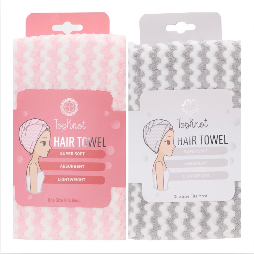 Set of 2 Extra Large Hair Towels - Pink & Gray NWT